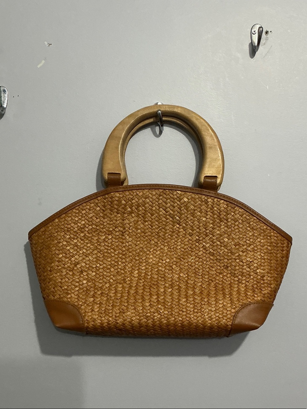 Woven Straw Top-Handle Tote in Tan